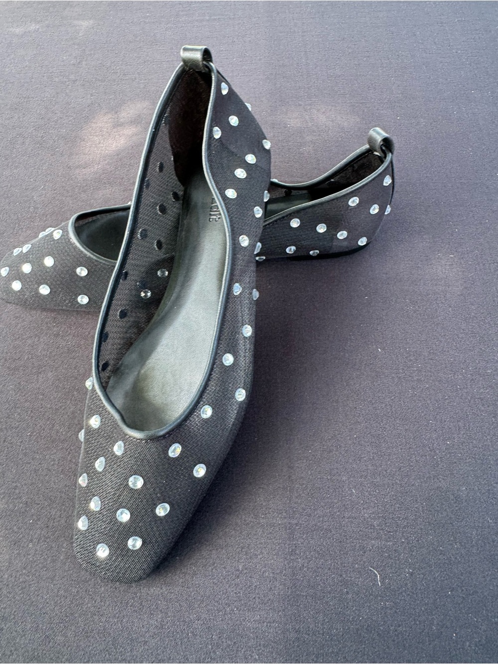 Open Edit Lennox Studded Black Women's Pointed Toe Ballet Flats